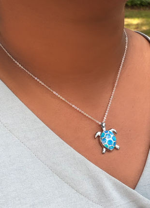 Opal Inlay Sea Turtle Pendant