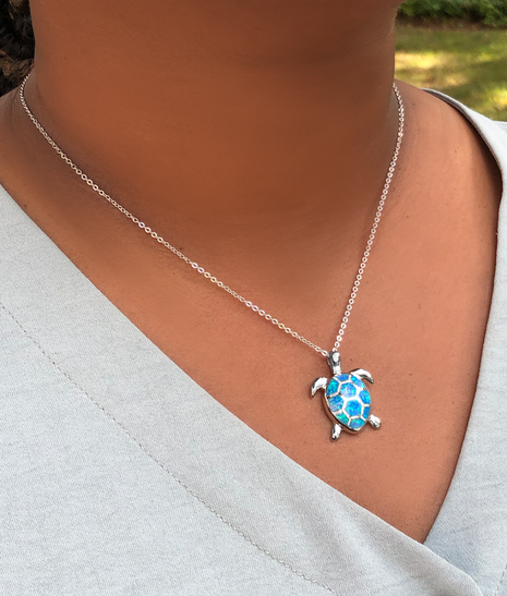 Opal Inlay Sea Turtle Pendant