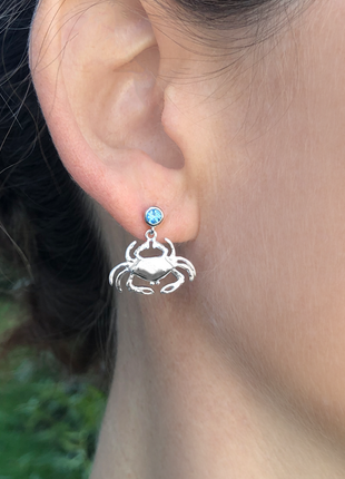 Crab with Blue Topaz Earrings