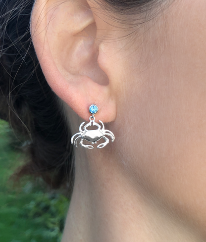 Crab with Blue Topaz Earrings