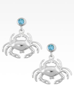 Crab with Blue Topaz Earrings