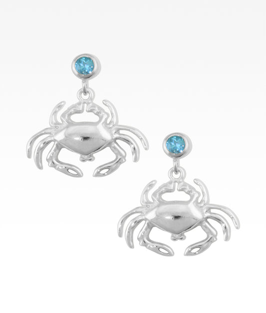 Crab with Blue Topaz Earrings