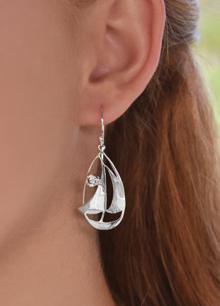 Cubic Zirconia Sailboat Earrings