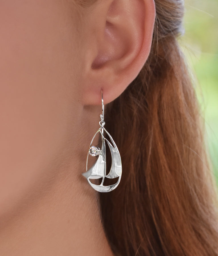Cubic Zirconia Sailboat Earrings