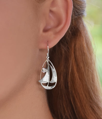 Cubic Zirconia Sailboat Earrings