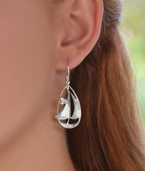 Cubic Zirconia Sailboat Earrings