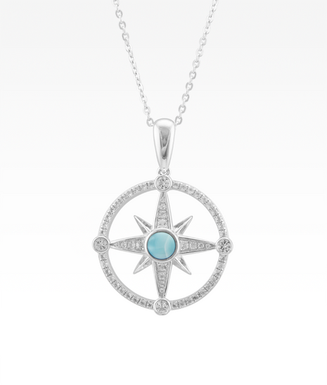 Larimar and Pavé Compass Rose Pendant