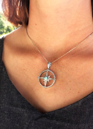 Larimar and Pavé Compass Rose Pendant