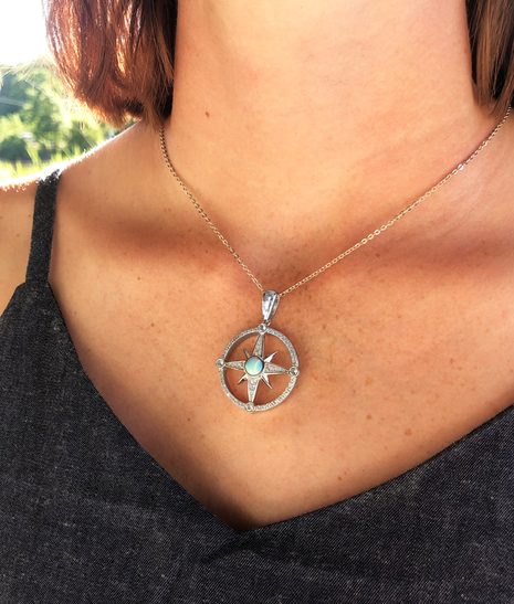 Larimar and Pavé Compass Rose Pendant