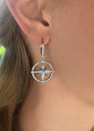 Larimar and Pavé Compass Rose Earrings