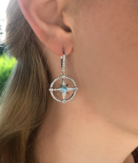Larimar and Pavé Compass Rose Earrings