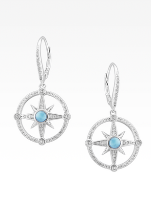 Larimar and Pavé Compass Rose Earrings