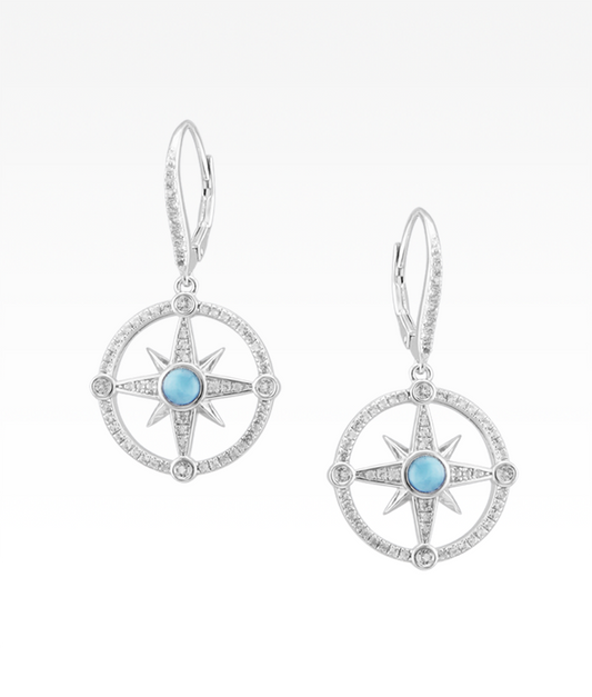 Larimar and Pavé Compass Rose Earrings
