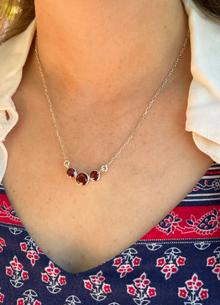 Garnet Tri Stone Necklace