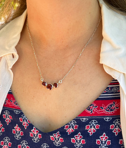 Garnet Tri Stone Necklace