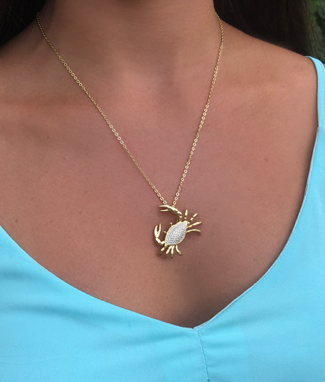 Pavé Yellow Gold Crab Pendant