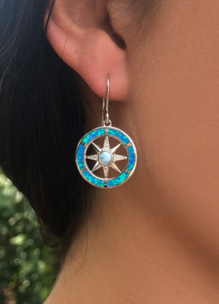 Opal and Larimar Compass Rose Earrings