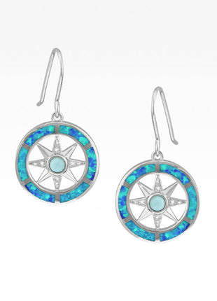 Opal and Larimar Compass Rose Earrings