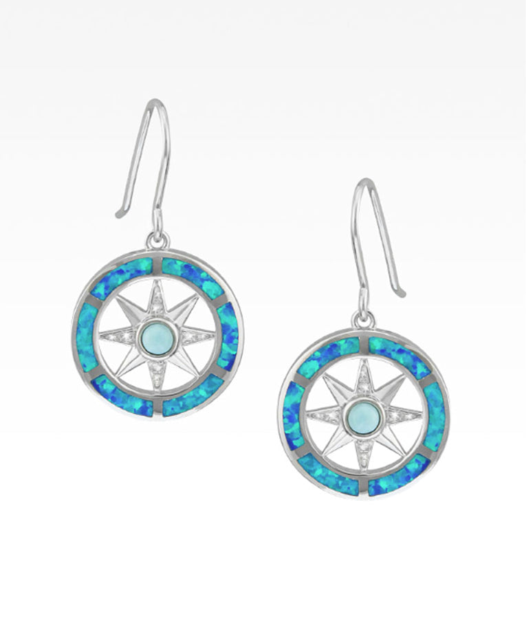 Opal and Larimar Compass Rose Earrings