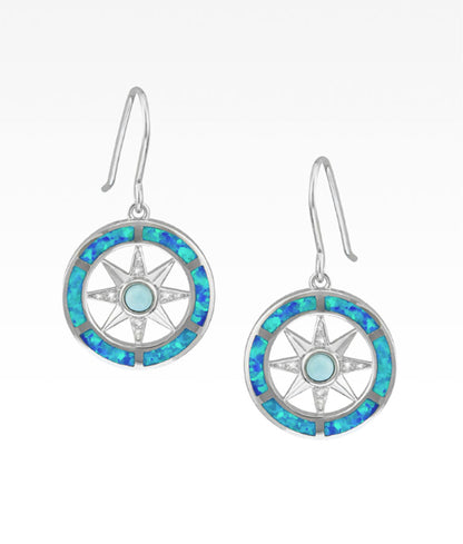 Opal and Larimar Compass Rose Earrings