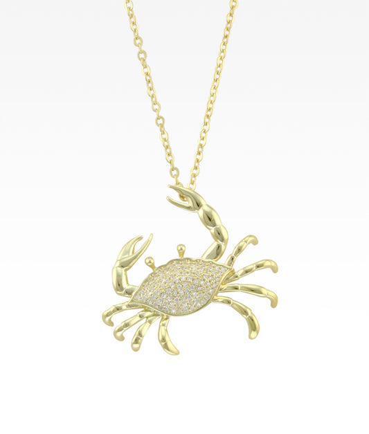 Pavé Yellow Gold Crab Necklace