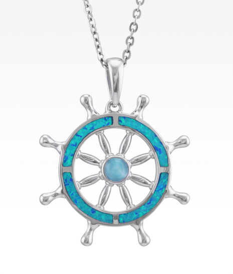Opal and Larimar Ship's Wheel Pendant