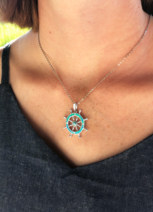 Opal and Larimar Ship's Wheel Pendant