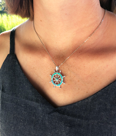 Opal and Larimar Ship's Wheel Pendant