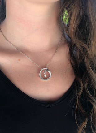 Wave Pendant with Cubic Zirconia Dangle