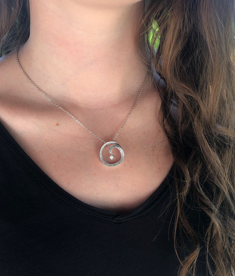 Wave Pendant with Cubic Zirconia Dangle