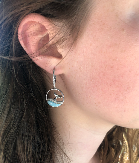 Whale Tail with Larimar Earrings