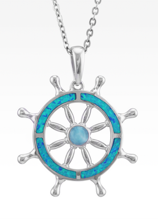 Opal and Larimar Ship's Wheel Necklace