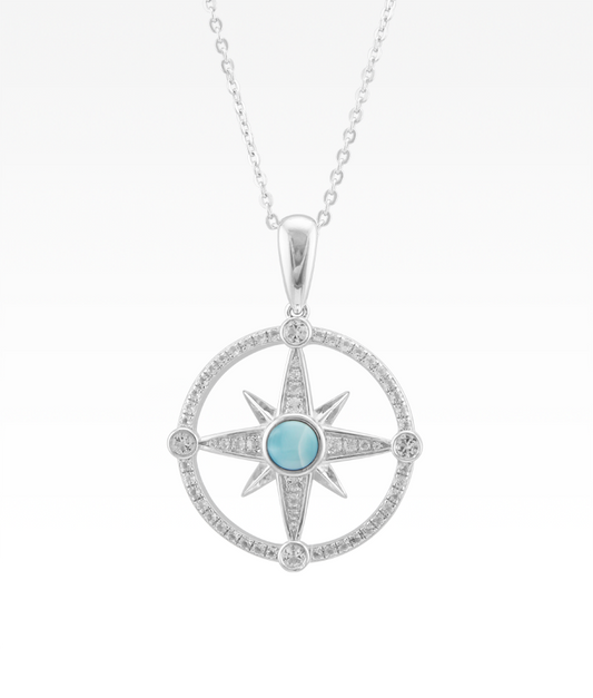 Larimar and Pavé Compass Rose Necklace