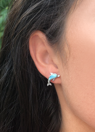 Larimar Dolphin Post Earrings