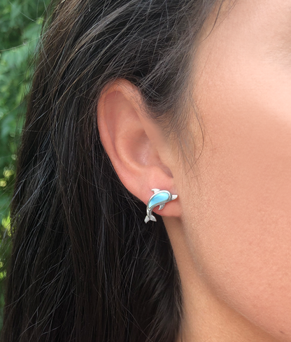 Larimar Dolphin Post Earrings