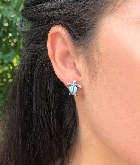 Larimar Honu Sea Turtle Post Earrings