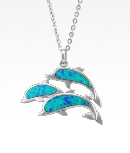 Opal Dolphin Family Necklace