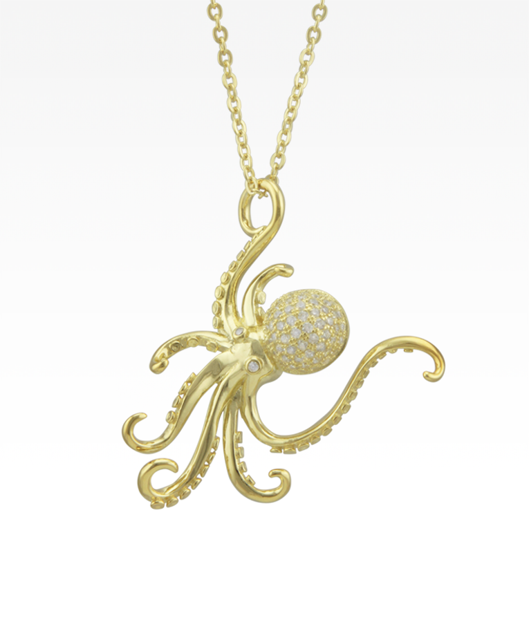 Pavé Yellow Gold Octopus Necklace