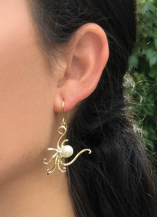 Pavé Yellow Gold Octopus Earrings