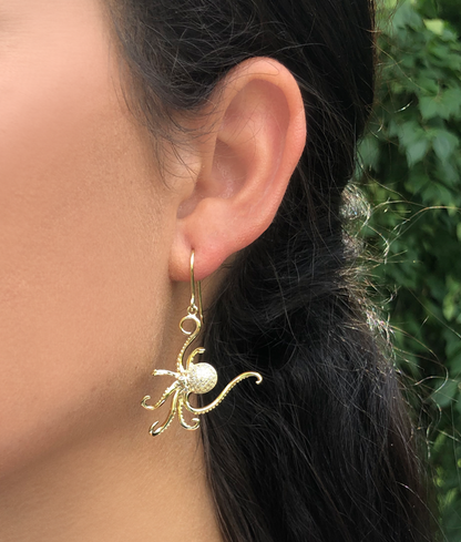 Pavé Yellow Gold Octopus Earrings
