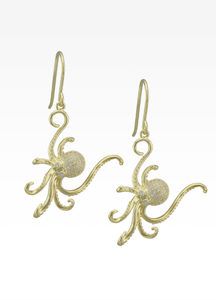 Pavé Yellow Gold Octopus Earrings