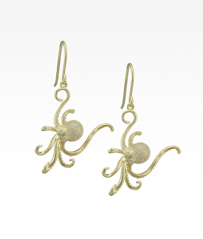 Pavé Yellow Gold Octopus Earrings