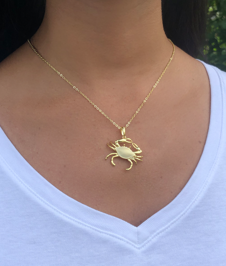 Satin Shell Yellow Gold Crab Pendant