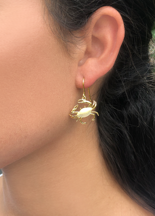 Satin Shell Yellow Gold Crab Earrings