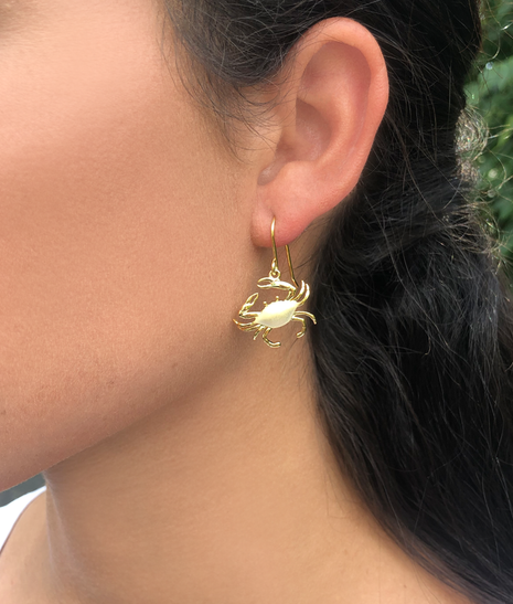 Satin Shell Yellow Gold Crab Earrings