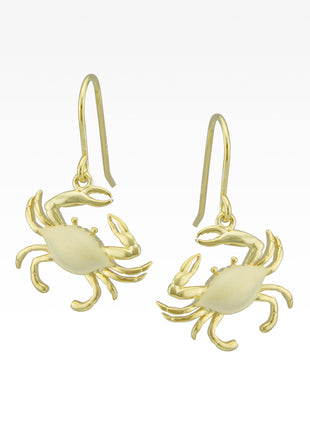 Satin Shell Yellow Gold Crab Earrings