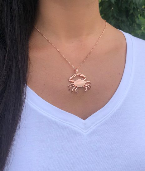 Satin Shell Rose Gold Maryland Crab Pendant