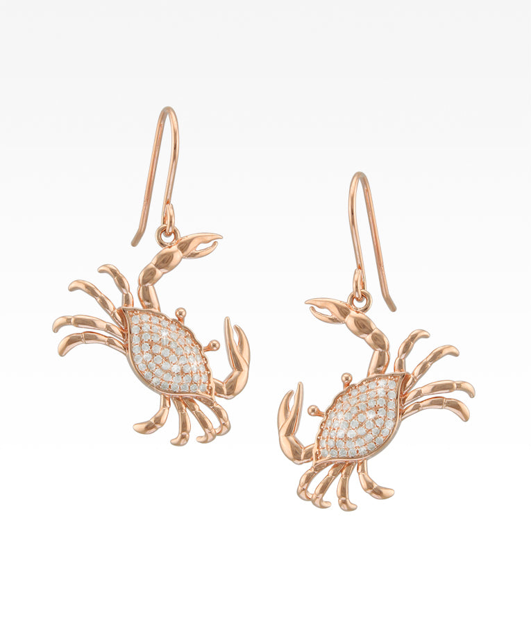 Pavé Rose Gold Crab Earrings