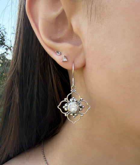 CZ Flower Earrings Lrg