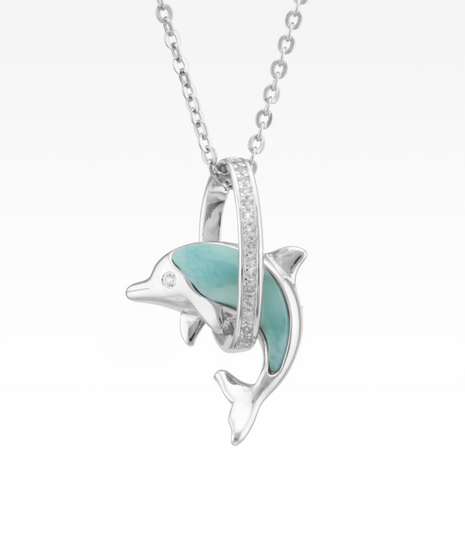 Larimar Dolphin in Hoop Necklace